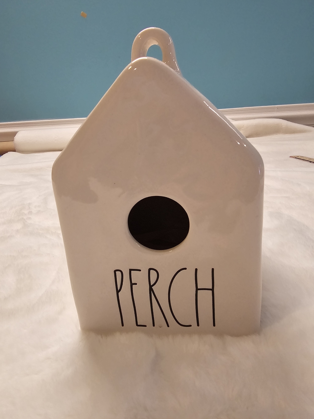 Rae Dunn White Ceramic Birdhouse with Black Lettering
